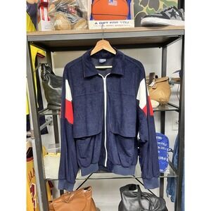 Vintage 1980s Tail U.S.A. Blue Velour Full Zip Track Jacket Size Large